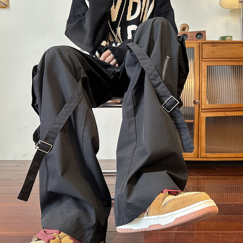 Americano retro macacão calças masculinas y2k solto perna reta casual coreano calças de alta rua design versátil ampla perna calças femininas