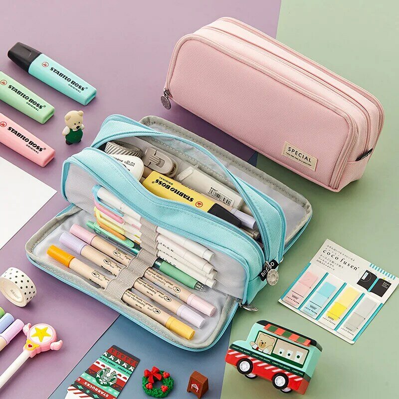 Sac à crayons Kawaii pour femmes et filles, trousse à crayons en poudre pour étudiants, sac cosmétique mignon, sac de papeterie de grande capacité pour dames