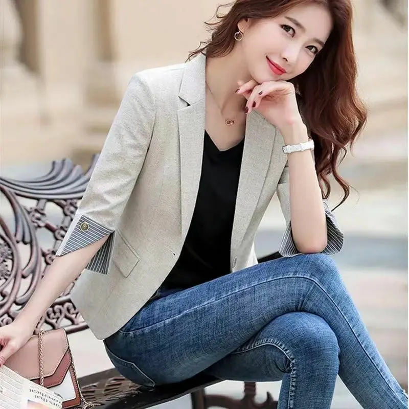 Chaqueta informal de manga larga para mujer, chaquetas elegantes de negocios, de un solo pecho, Color sólido, primavera y verano