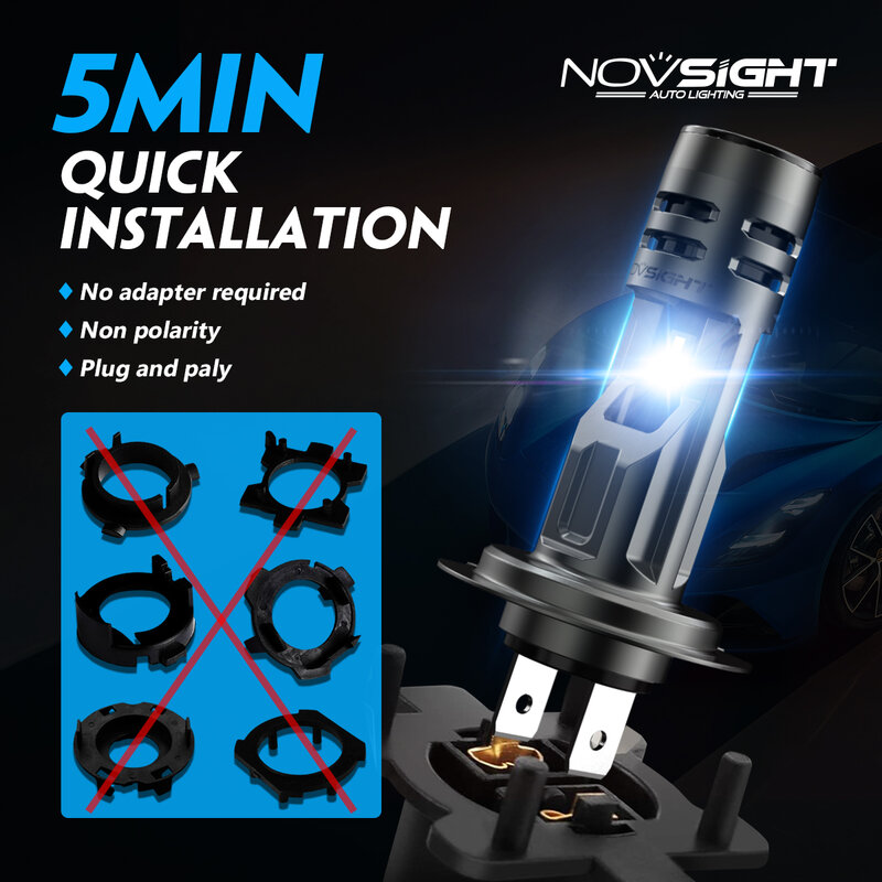 NOVSIGHT-LED كشافات للسيارات ، N58 ، H7 ، 1:1 حجم صغير ، كشافات ، 60 واط ، 12000LM ، 6500K ، السوبر مشرق ، التوصيل والتشغيل ، مصابيح السيارة