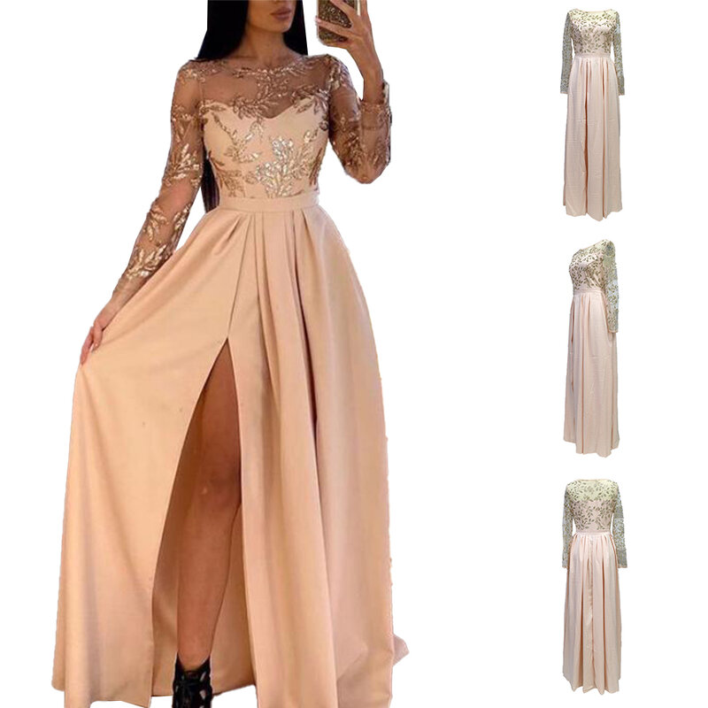 Maxi Dress Party Dress Ball Gown Dress Long Sleeves Party Solid Split Spring Summer Wedding Women Embroidery Lace