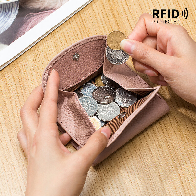 Porte-cartes de visite RFID en cuir véritable pour femme, porte-monnaie en cuir de vachette, pochette de luxe, portefeuilles de poche minces, ID, banque de crédit