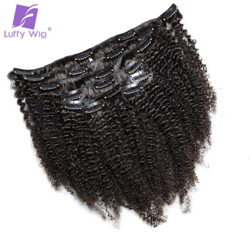 LuffyWig-Extensions de cheveux humains crépus bouclés à clipser pour femmes noires, cheveux humains Remy, tête complète, document naturel, 4B, 4C, 100g, 8 pièces