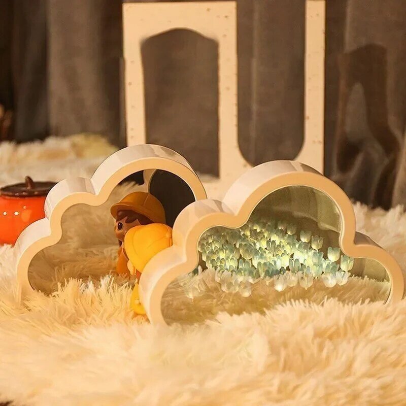 구름 모양 야간 조명 수제 DIY 튤립 INS 소녀 하트 거실 야간 조명, 작은 거울, 데스크탑 발광 장식품