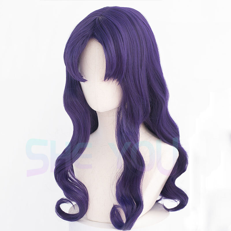 Parrucca Cosplay Katsuragi Misato viola scuro di alta qualità parrucca Cosplay EVA parrucche Cosplay Anime resistenti al calore + cappuccio parrucca