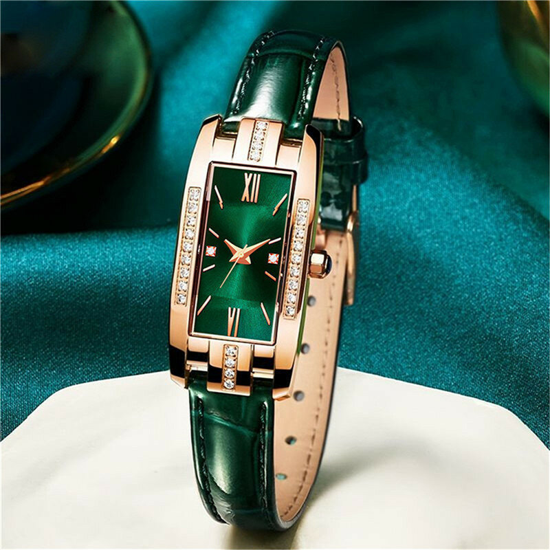 Luxe Fashion Horloges Nieuwe Vrouwen Vintage Strass Lederen Band Romeinse Vierkante Wijzerplaat Quartz Horloge