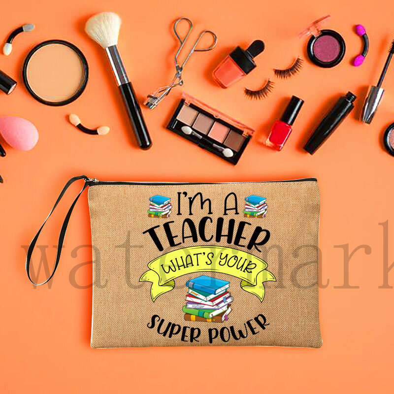Sac de maquillage imprimé "je suis un enseignant", pochette à cosmétiques, pochette pour enseignant, sac de rangement pour enseignant, bourse à cosmétiques, pochettes à fermeture éclair, cadeau pour enseignant