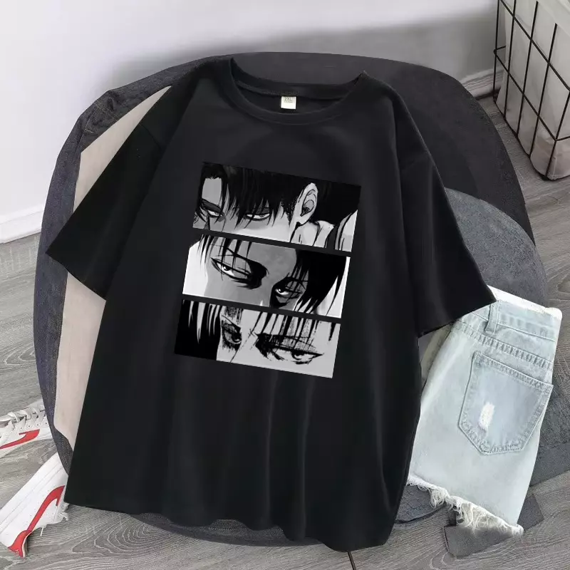 Maglietta da donna dei cartoni animati Anime giapponese Attack on Titan Levi 'Ackerman Eye Punk Top Harajuku maglietta Unisex a maniche corte gotica allentata