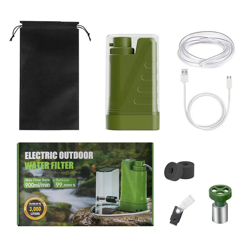 Purificación de agua eléctrica para exteriores, filtro Individual, bomba de carga portátil de emergencia para acampar al aire libre, tipo dispensador de agua