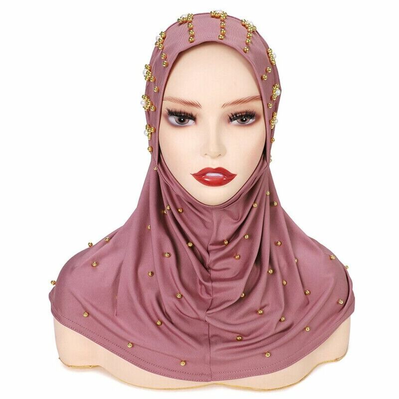 حجاب إسلامي من البوليستر للنساء ، شال سادة ، عمامة أحادية اللون ، غطاء رأس ، وشاح رأس لؤلؤي ، جديد ، 1 روض
