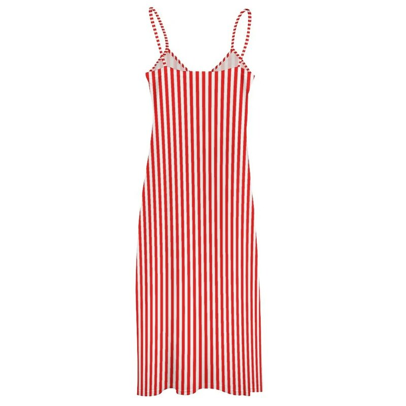 Gaun tanpa lengan bergaris merah dan putih wanita, gaun musim panas 2023