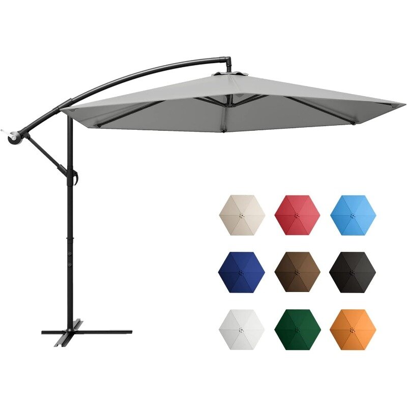 Зонт с регулируемым размером 10 футов, зонт для внутреннего дворика, зонт для наружного рынка с кривошипом и поперечным основанием