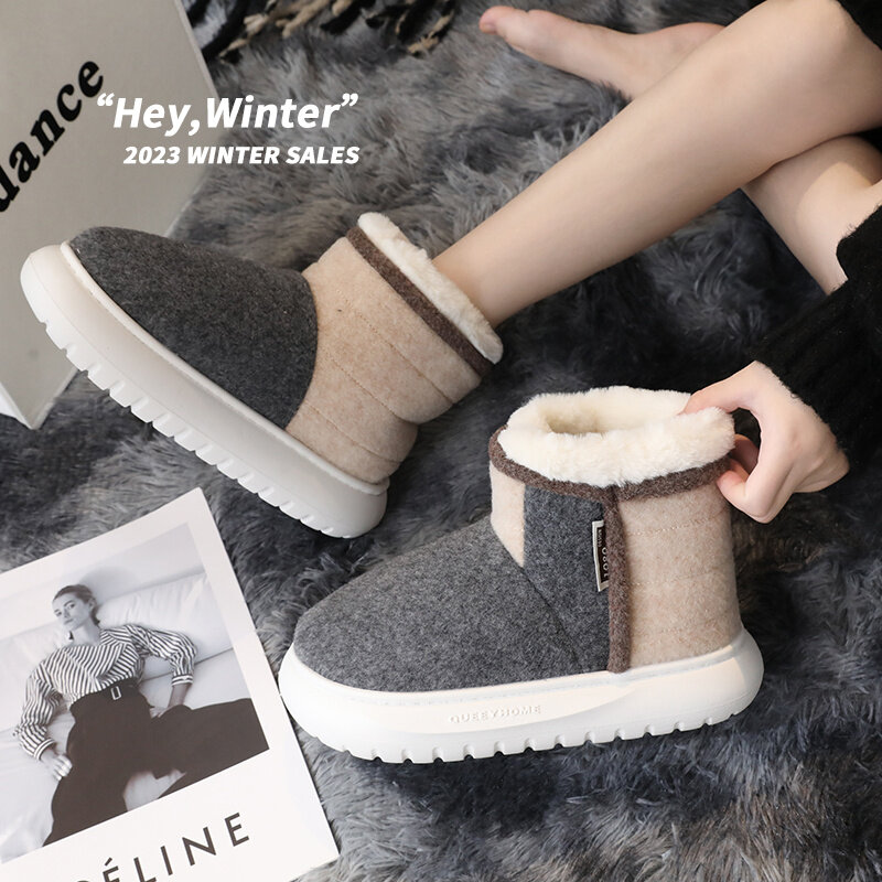 Cotton Slippers For Men Winter Warm Snow Boots Thick Wrap Heels Home Slipper Man Indoor Anti Slip High Top Cold Resistant Shoes