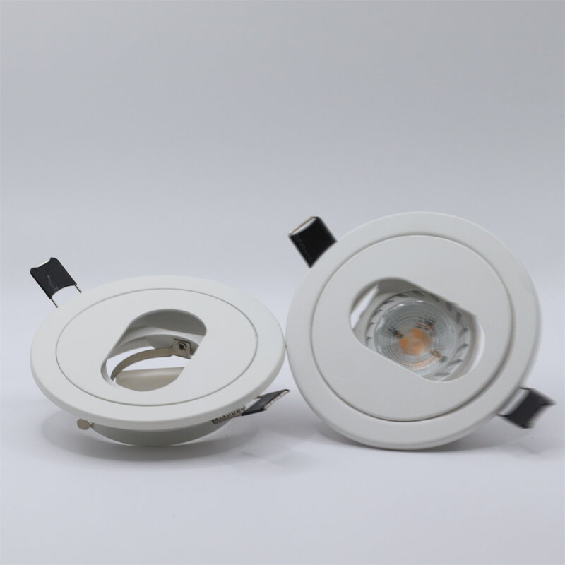 Accesorios de luz descendente fija de elipse interior redondo blanco, GU10, agujero de corte, marco de fijación de 85mm