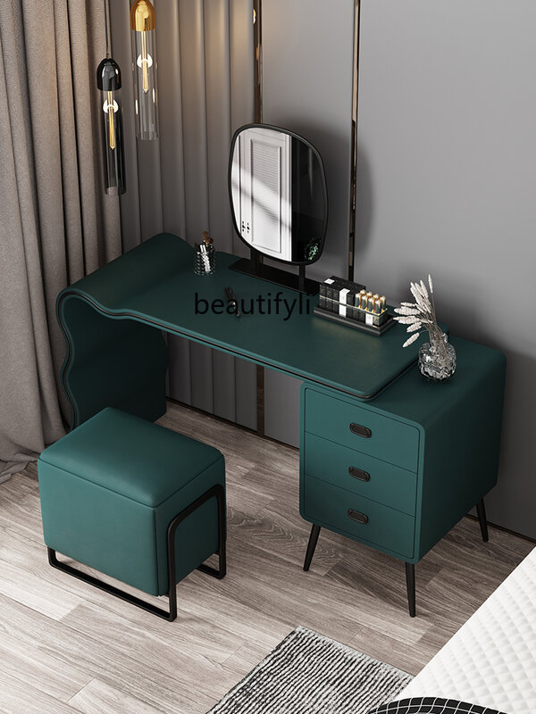 GY Italian Dark Green Dressing Table High-Grade Simple Bedroom Minimalist Light Luxury Dresser Solid Wood Storage Cabinet