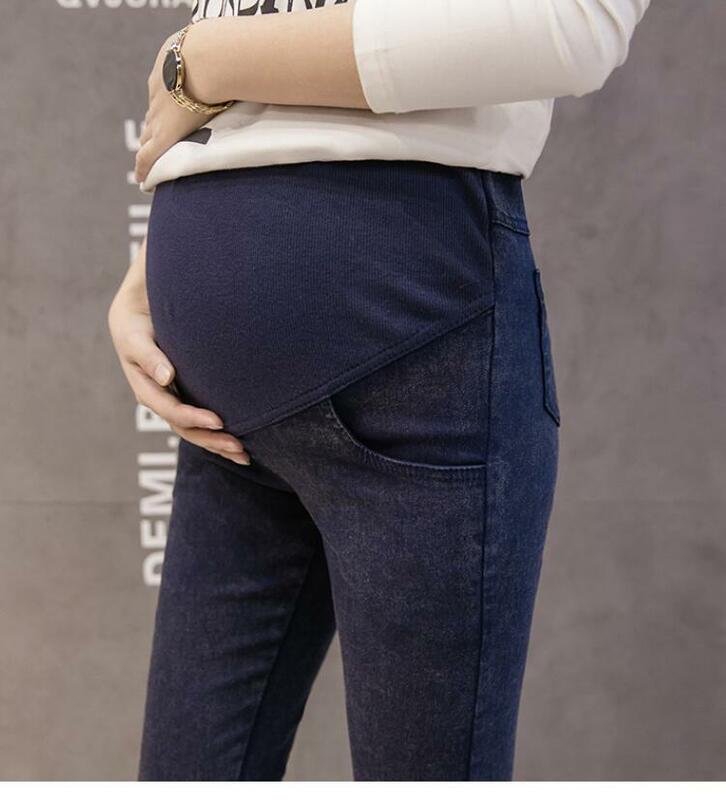 Dżinsy ciążowe Wiosna Jesień Denim Spodnie podtrzymujące brzuch Zamek błyskawiczny Porysowane Odzież ciążowa Spodnie ołówkowe