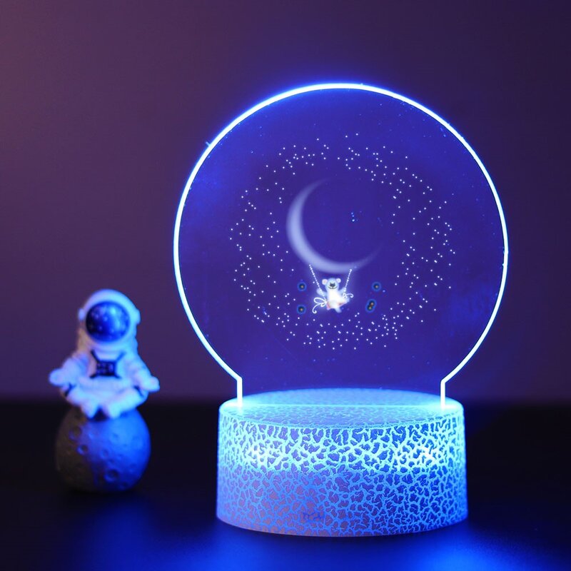 Lámpara de noche para habitación de niños, decoración Visual de luna, estrella, oso personalizado, elefante, luz acrílica con regalo de cumpleaños