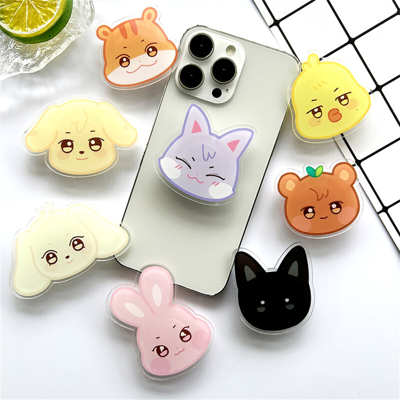 Kpop ATEEZ supporto per telefono ANITEEZ Cartoon Cute PVC retrattile supporto per telefono cellulare in acrilico trasparente Yunho Yeosang Fans Gift