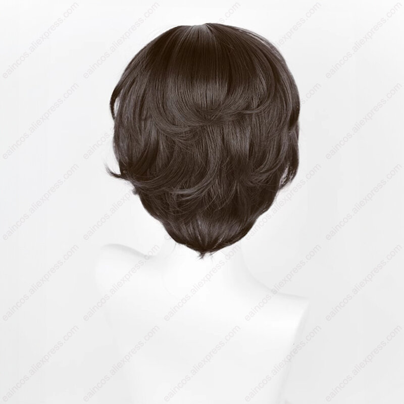 Dazai osamu-コスプレウィッグ,ケープ付きウィッグ,短い髪,耐湿性,合成,ダークブラウン,30cm