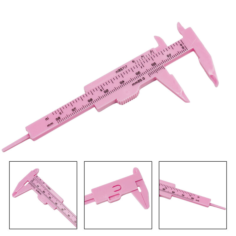 Brand New Calipers Ruler Woodworking 0-80mm Jewelry Measure Lightweight Pink/Rose Red Plastic Double Rule Scale