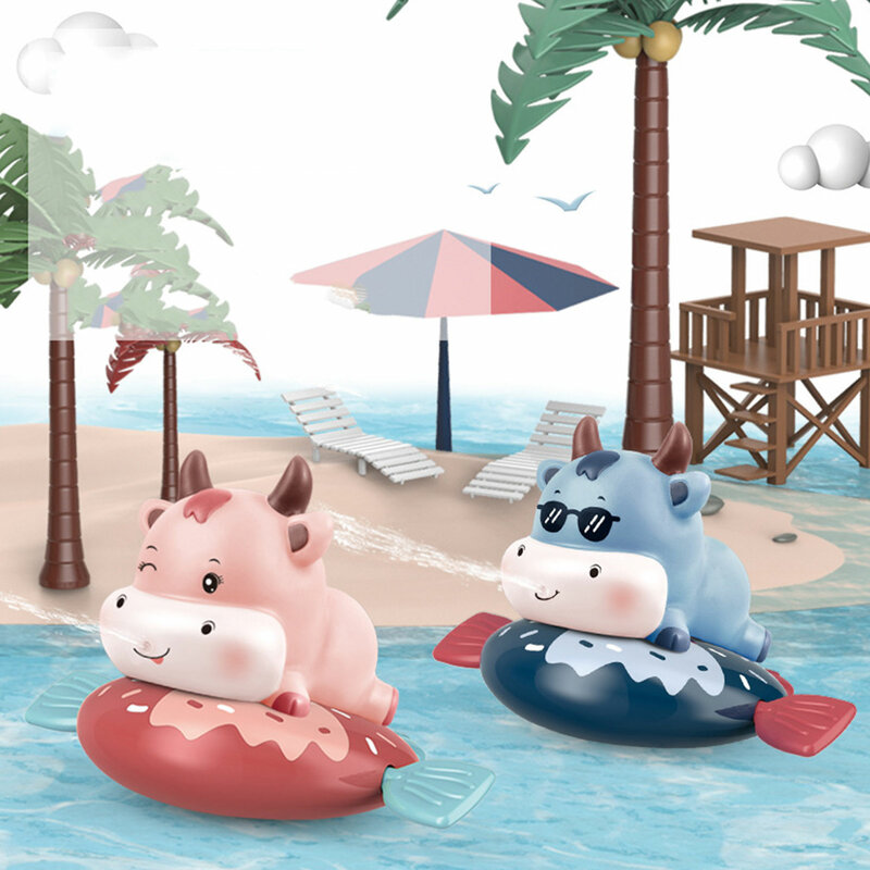 Juguete flotante de baño de vaca para niños pequeños, juguete de baño de chorro de agua para bañera, piscina de playa
