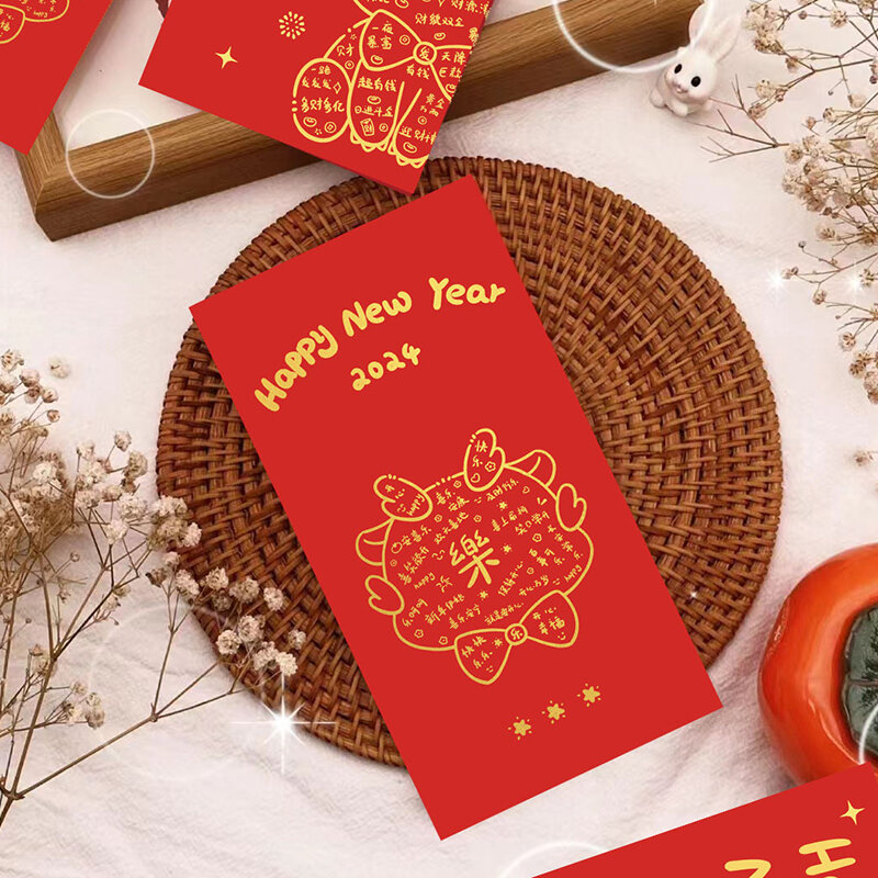 6Pcs Cartoon Dragon Year Hongbao buste rosse per il 2024 capodanno Festival di primavera pacchetto rosso sacchetti di denaro fortunati sacchetto regalo