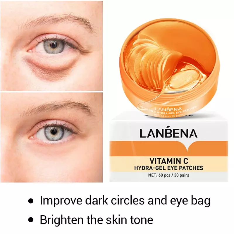 Vitamina C Eye Patch Mask, Remove Rugas e Sob os Olhos, Essência, Remove Círculos Escuros, Ilumina, 60pcs