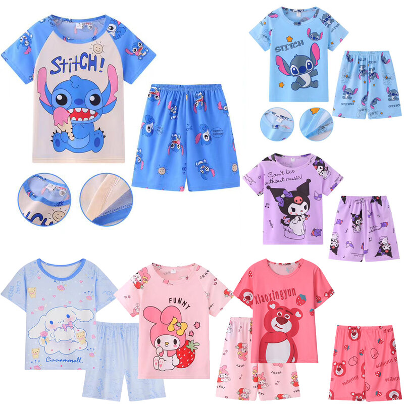 New Summer Children's Clothing Sets Stitch Boy Sleepwear Short sleeved Pants Clothes Kids Pajamas Set Baby Girls Pyjamas