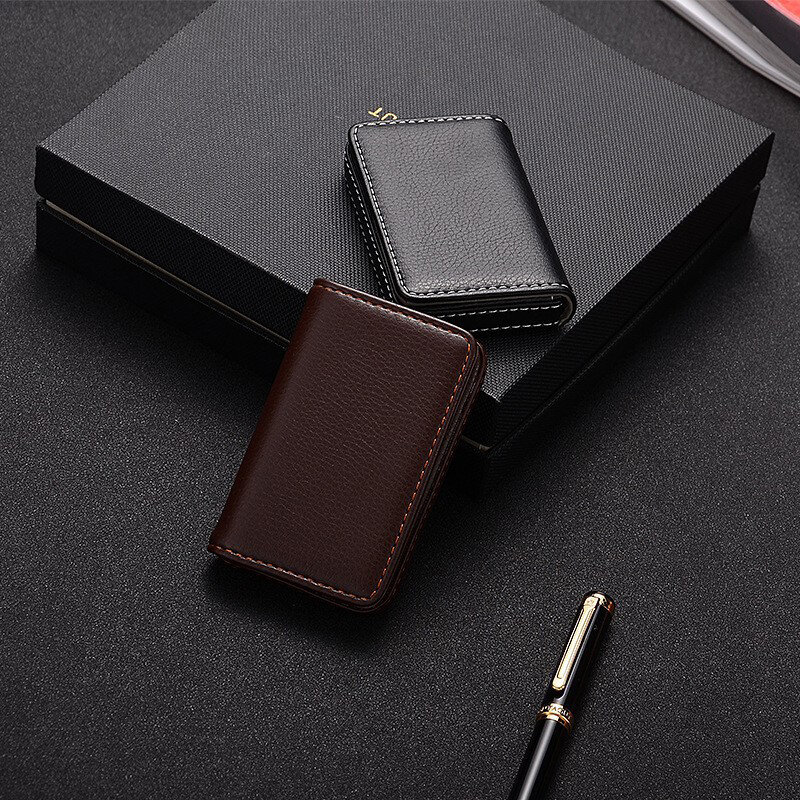 PU Leather Business Card Holder With Magnetic Buckle Slim Pocket Name Card Holder Large Capacity Portable Credit Card Case