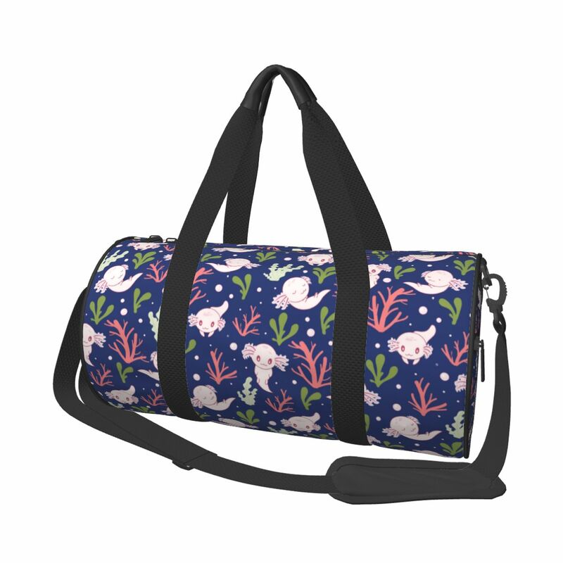 Ich liebe meine niedlichen Axolotl Sporttaschen Tier mit Schuhen Sporttasche Outdoor-Paar bedruckte Handtasche Schwimmen Vintage Fitness-Tasche
