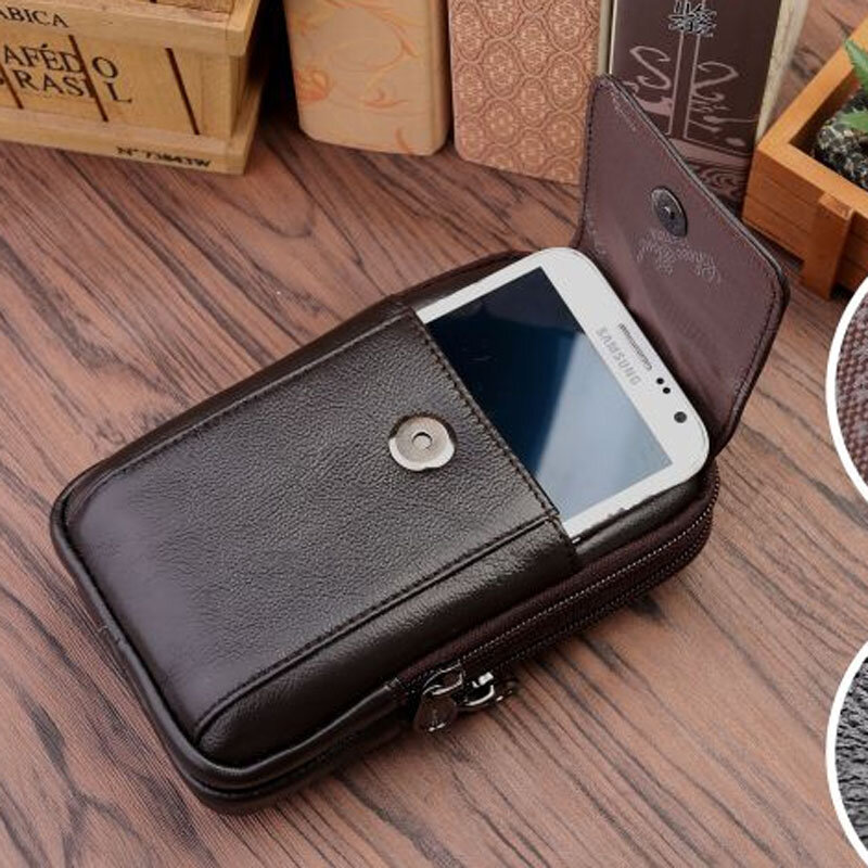 Men Waist Bag Leather Mobile Cell Phone Case Bag Male Loop Skin Belt Waist Bag Hip Bum  Fanny Pack Wallet