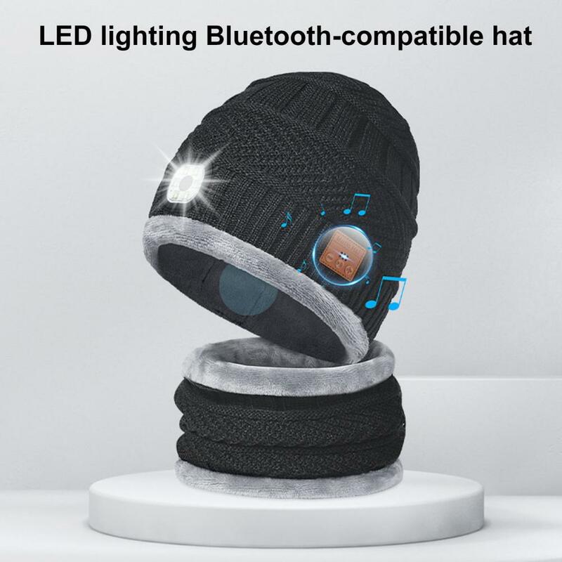 Gorro iluminado con auriculares Led, juego de calentador de cuello, recargable, Bluetooth, para acampar, Unisex