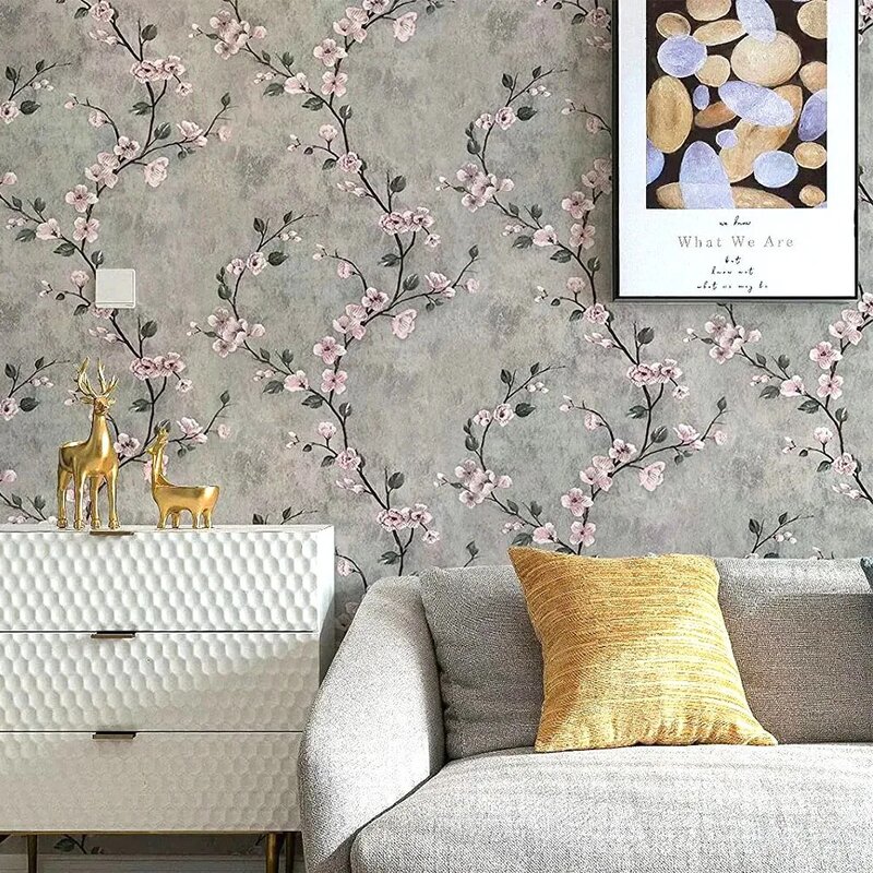 Papéis de parede florais impermeáveis autoadesivos, peel and stick vintage, estilo retro europeu, verde e rosa, renovação da sala e do quarto