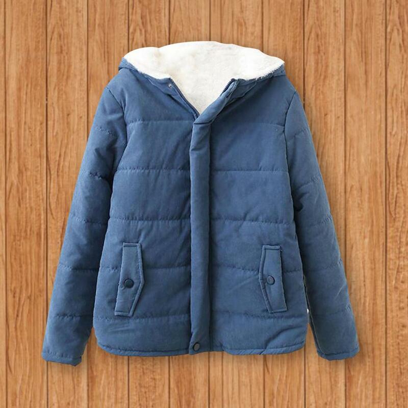 Winter Down Coat Hooded Zipper Plush Hat Warm Women Coat Thick Padded Cardigan Lady Winter Coat For Outdoor