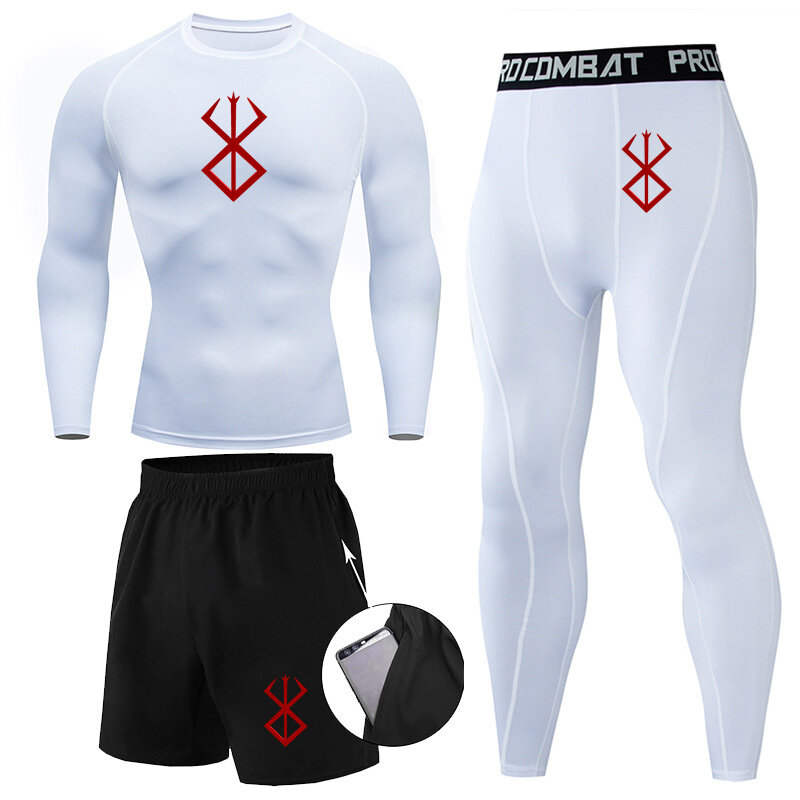 Brand Men's Compression Running Set Tight Legging Pant Long Sleeves T-Shirt Sport Clothing Teenager Tracksuit Suit Man Sportwear