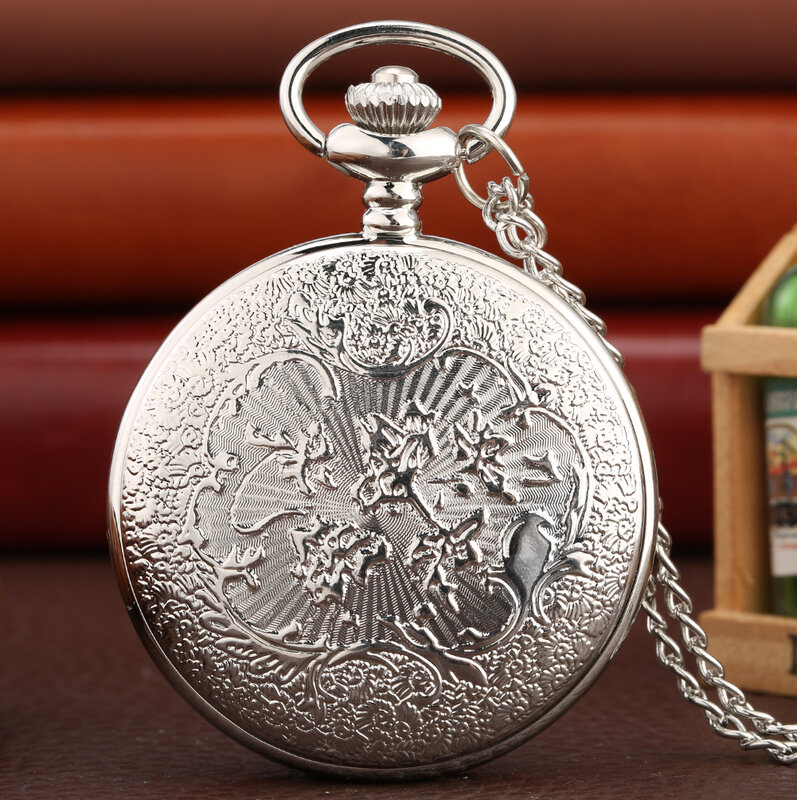 Hollow gęste złote wykończenie kwiaty srebrny kieszonkowy kwarcowy zegarek elegancki wisiorek na łańcuszku Fob w starym stylu kieszonkowe zegar prezenty dla kobiet mężczyzn