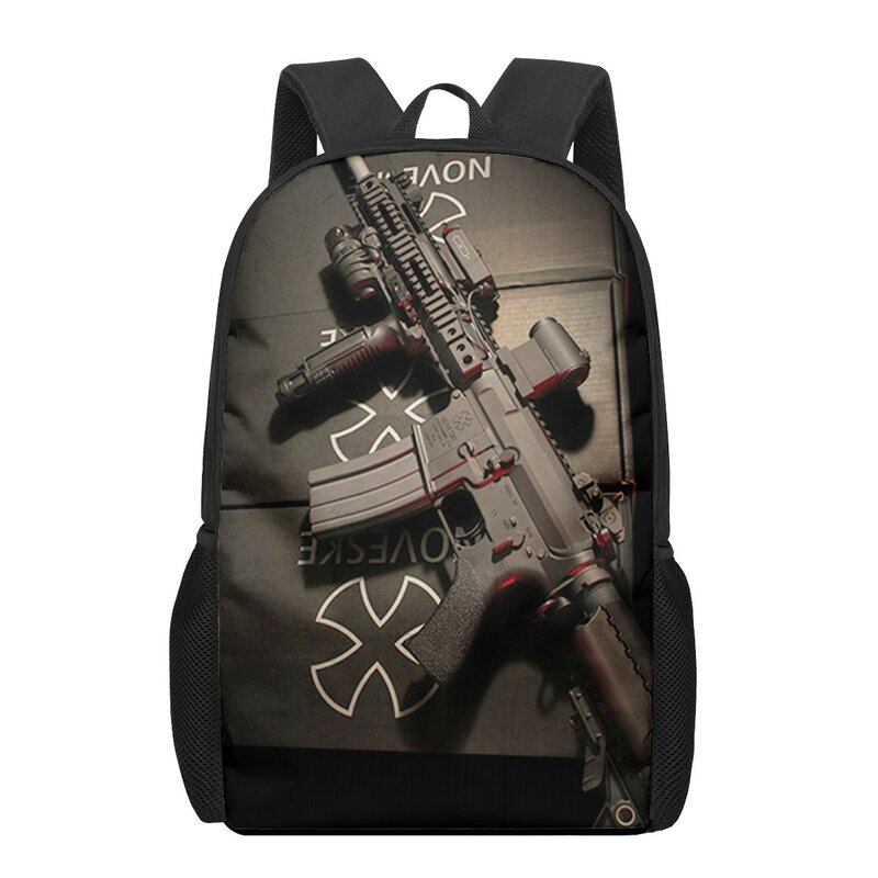 AK47 tas ransel sekolah motif peluru pistol, tas buku kasual 16 inci untuk anak laki-laki perempuan remaja, tas ransel bepergian