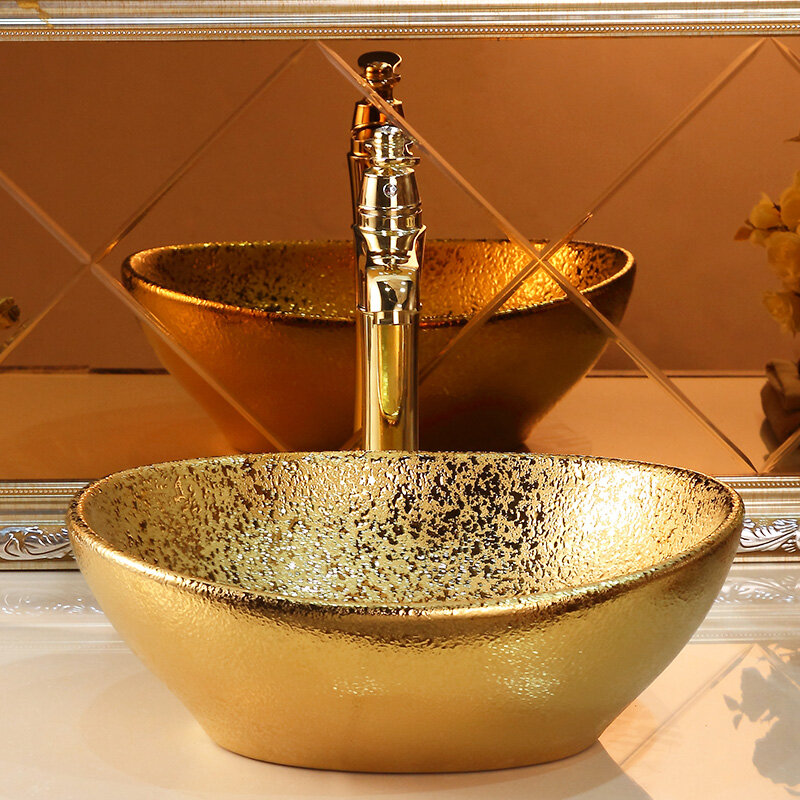 Lavabo de baño de lingotes dorados de cerámica, barra KTV