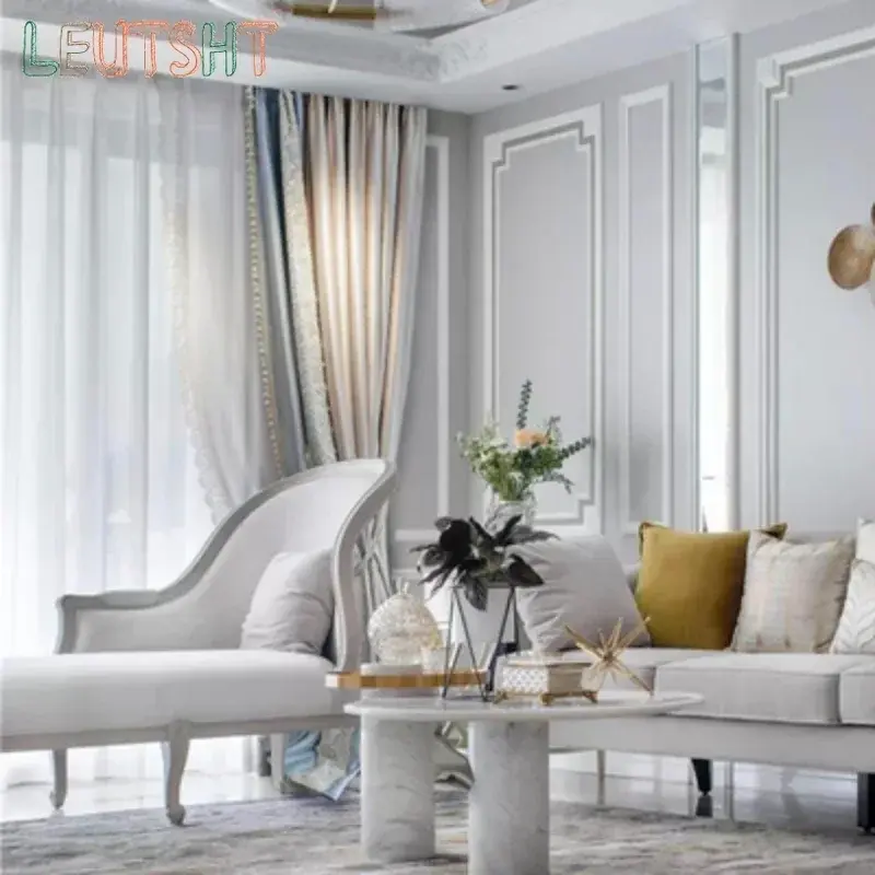 Cortinas francesas para sala de estar, comedor, dormitorio, luz, lujo, alta gama, patrón de tela brillante, cortinas de encaje de alta precisión, ventana, 1PC