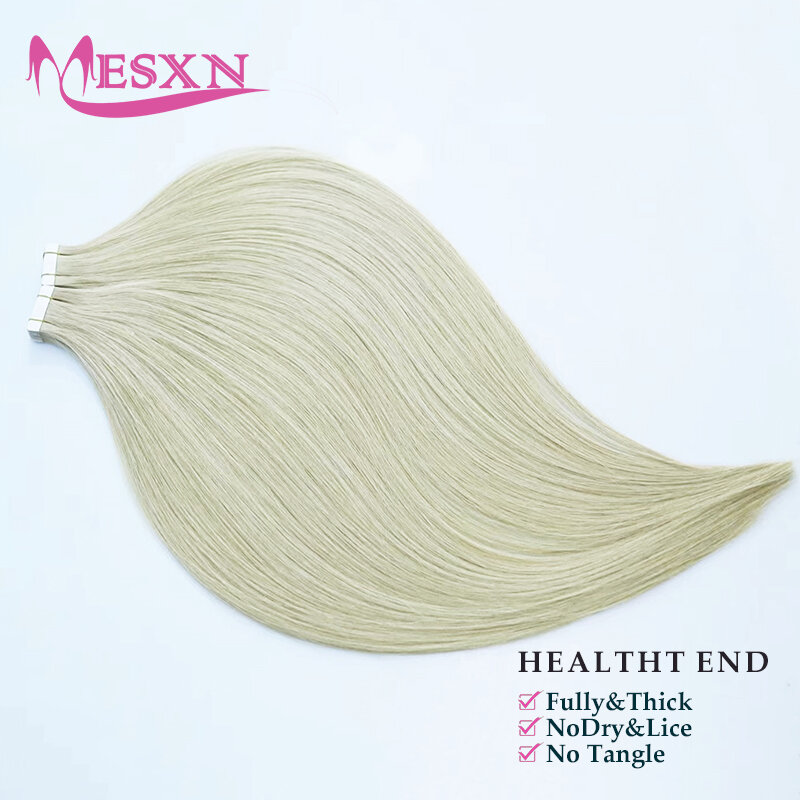 Mesxn-バージンストレート人間の髪の毛のエクステンション、サロン用の目に見えないテープ、本物の天然のヘアエクステンション、茶色のブロンド、12 "-22"