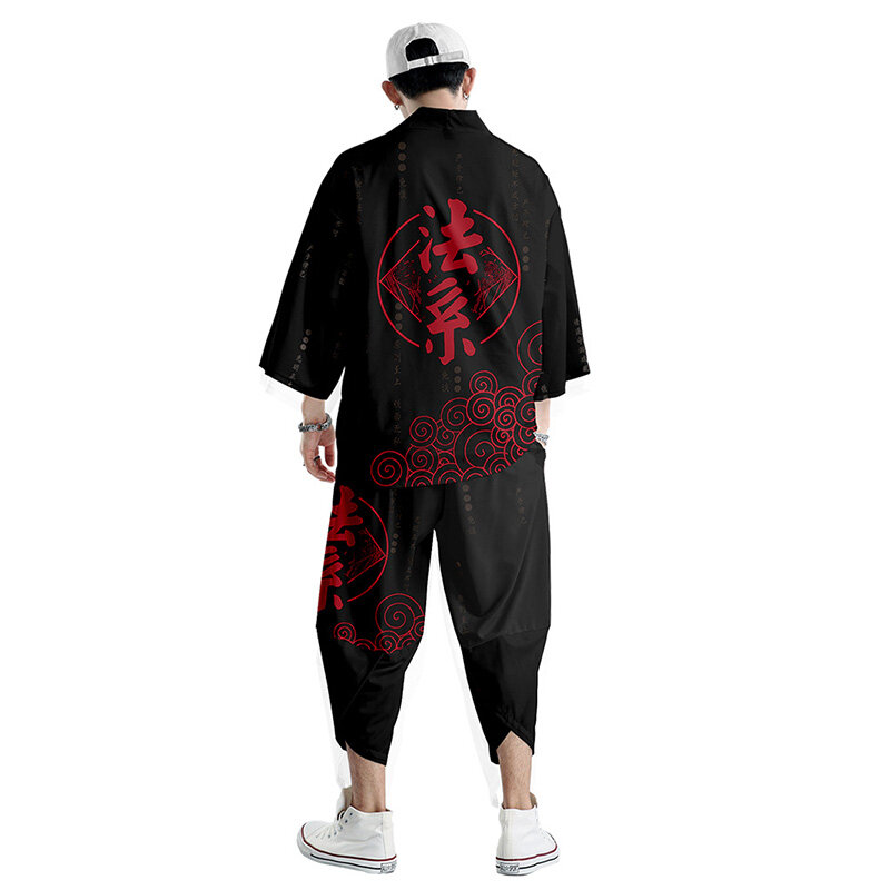 Harajuku chinesischen Charakter Kimono Shirt 3D-Druck Mode Umhang Kleidung Männer Frauen sieben Punkt Ärmel Tops Unisex Cardigan Jacken