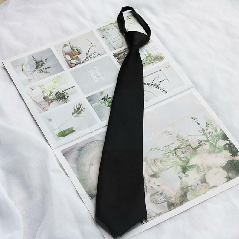 Corbata con cremallera para hombres y mujeres, corbata de cuello estrecha delgada, Clip de seguridad mate, corbata de negocios, mayordomo negro, Color Retro, funerario, Q7E0