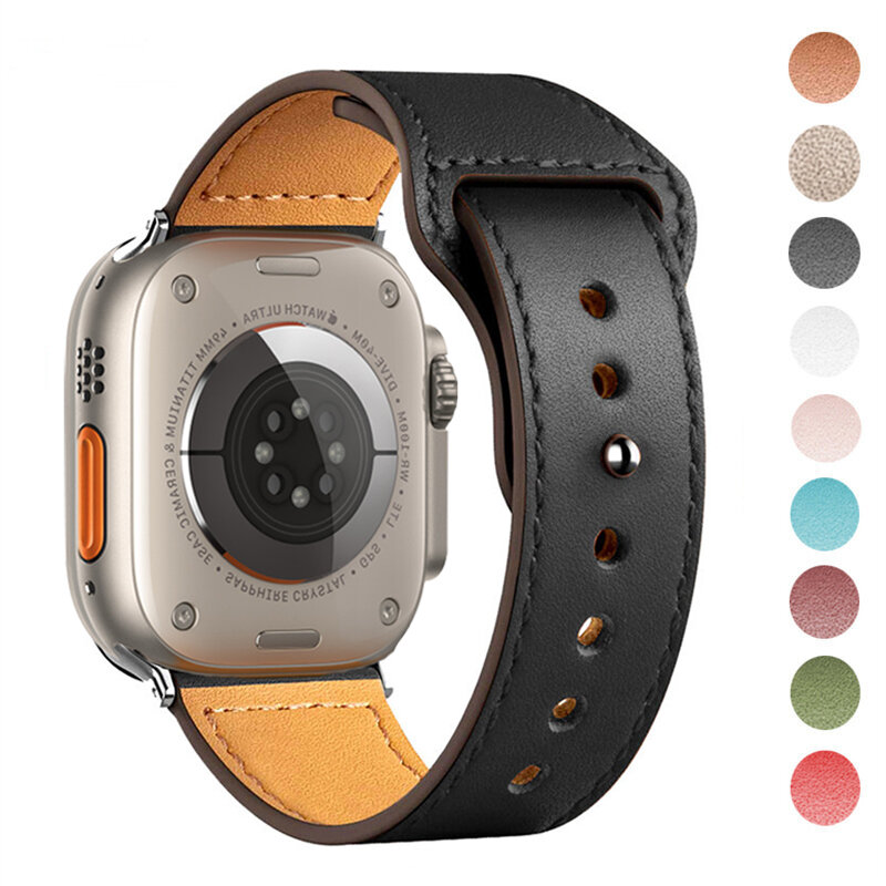 Correa de cuero para Apple watch, pulsera ultra de 49mm, 40mm, 44mm, 45mm, 41mm, 42mm y 38mm para reloj inteligente iWatch series 3, 6, se, 7, 8