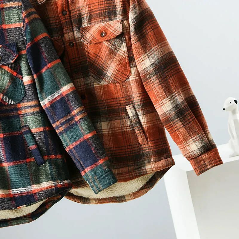 Abrigo holgado informal para hombre, prenda gruesa y cálida de lana a cuadros, estilo camisa Retro, manga larga, elegante, nueva moda, 2024