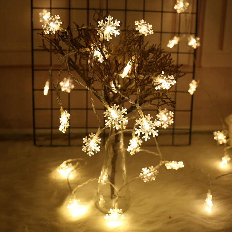 USB Battery Powered LED String Light Branco quente, Multicolor Snow Fairy Lamp, Garland Light para o Natal, Decoração de festa de casamento