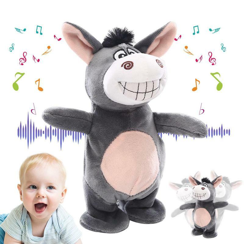 Juguete de peluche de burro que canta, juguete de felpa que habla, desarrollo de aprendizaje sensorial, Juguete Musical eléctrico, interactivo, animado suave