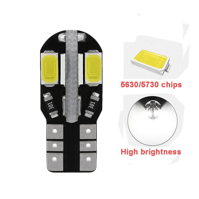 Lâmpada LED para carro de leitura de porta e luz lateral, 8chips, T10, W5W, 12V, 5730, 5630, 10pcs