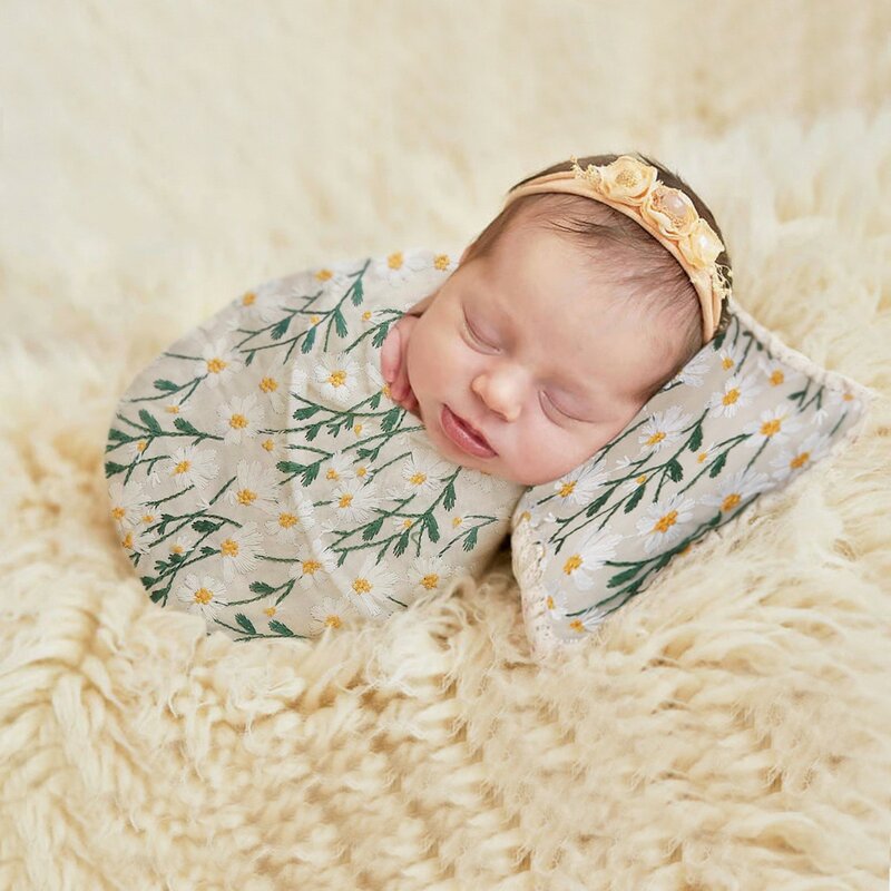 2023 Pasgeboren Gebreide Stof Bloemenwikkel Kussenset, Baby Wrap Set Voor Fotoshoot