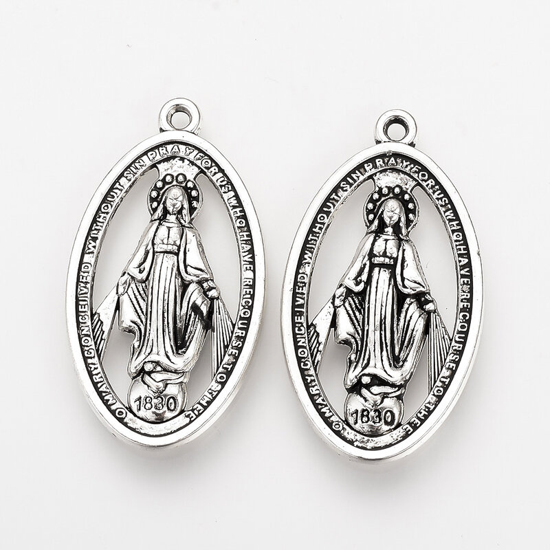 20 piezas colgantes de aleación de estilo tibetano, Medalla Milagrosa de la Virgen María, dijes de Metal para pulsera y collar DIY