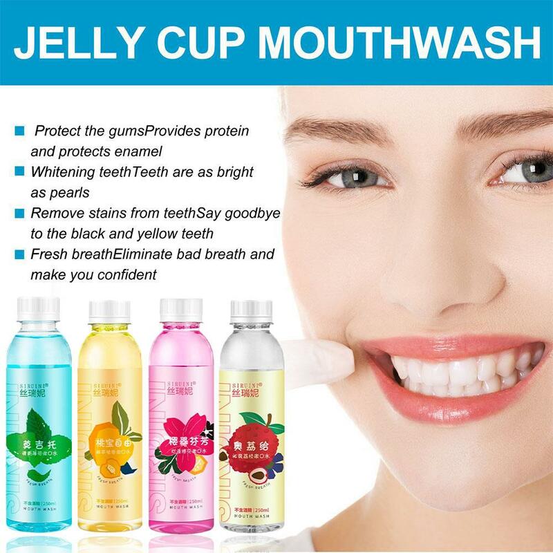 Limpeza suave Mint White Oral Care, Dentes removendo remoção de manchas de pêssego, Boca respiração, Mout portátil, 250ml, M7q1